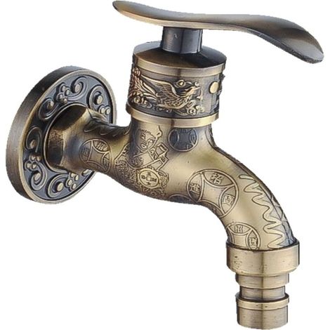 Robinet de machine à laver, robinets muraux Robinet de bouteille mural sculpté, robinet rétro décoratif de jardin extérieur, Machine à laver, robinet de vadrouille, installation facile(Bronze) (1/2)