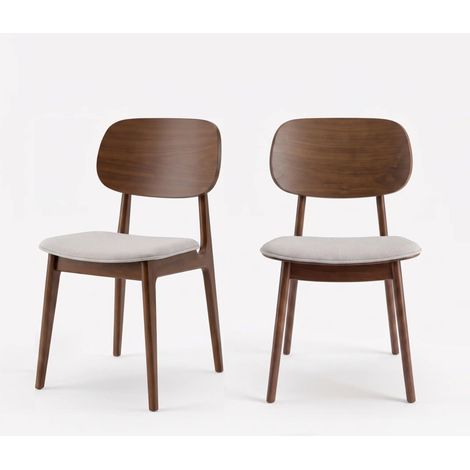 Lot de 2 chaises en bois foncé et tissu gris clair - Charlize (1/5)