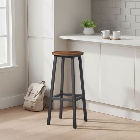 Lot de 2 Chaises Hautes, Tabourets de Bar avec Repose-Pieds, Cadre en Métal, pour Salle à Manger, Cuisine, Montage Facile, Marron et Noir (1/5)
