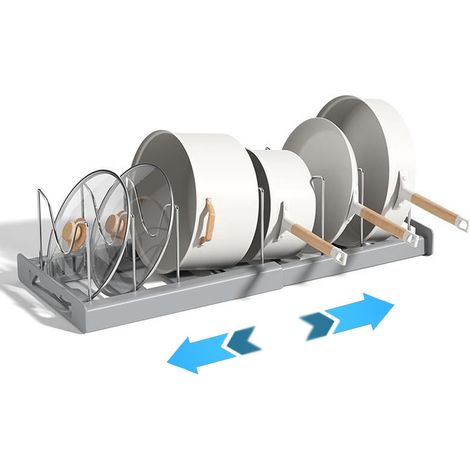 Organisateur de couvercles de casseroles, autoportant et extensible, adapté aux cuisines et salles à manger (gris). (1/5)