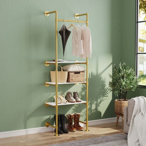 Industrial Pipe Clothing Rack with 3-Tier Storage Shelves Garment Hanging Rack (1/5)