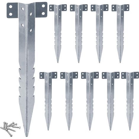 Packung mit 10 robusten 41,5 cm Metallpfählen, Eisenbahnschwellenstützen mit gezahnten, verzinkten Stahlspitzen, geeignet für Gartenbegrenzungen, Gehwege und Hochbeete. (1/5)