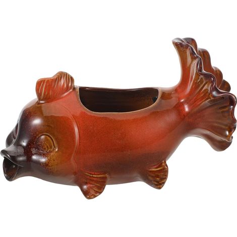 Fontaine Décorative en Céramique à Circulation d'eau pour Aquarium et Bassin Sculpture Poisson Rouge Rouge Patiné sans Pompe Fontaine d'Intérieur et Jardin Filtration Naturelle