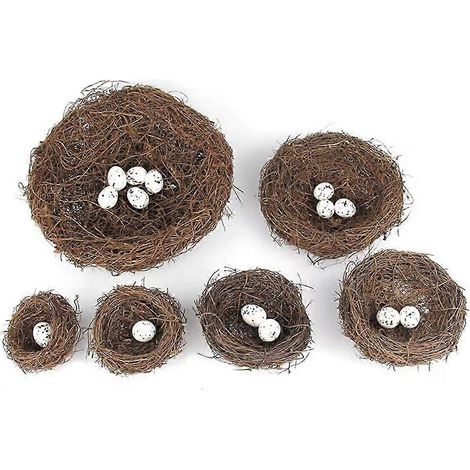 Nid d'oiseau en rotin fait main avec œufs de Pâques - Accessoires de décoration à faire soi-même pour les fêtes de Pâques et la décoration festive de la maison (1/5)