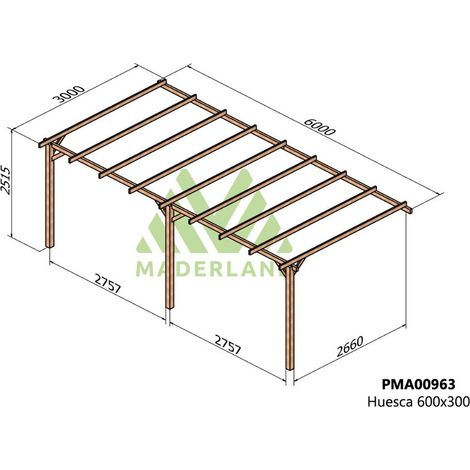 Pérgola de Madera Maciza Adosada Huesca (Maderland) - 600 x 300 cm (1/3)