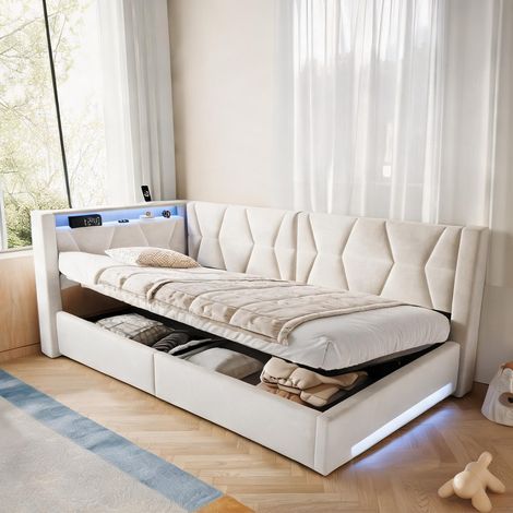 Cadre de lit beige en métal velours (1/5)