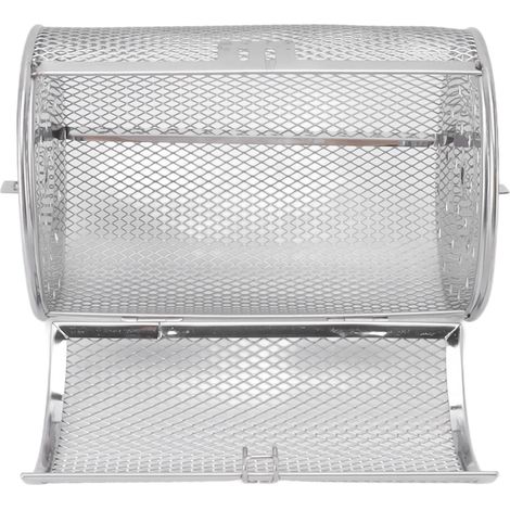 Panier à griller roulant en acier inoxydable, grille ronde en acier inoxydable pour barbecue, idéal pour les cacahuètes, les noix séchées et les légumes. (1/5)