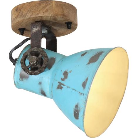 Lampe murale industrielle déco original 11,5 x 11,5 x 25 cm ambiance cosy en fer bleu délavé (1/5)
