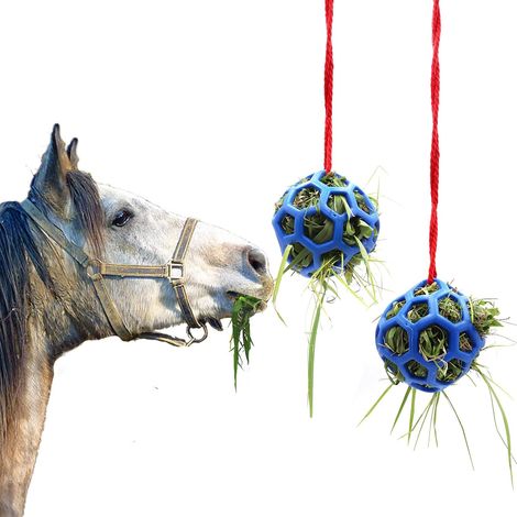 Lot de 2 balles à Foin pour Chevaux, chèvres, Moutons, pour soulager Le Stress,Jouets pour chevaux (Bleu)