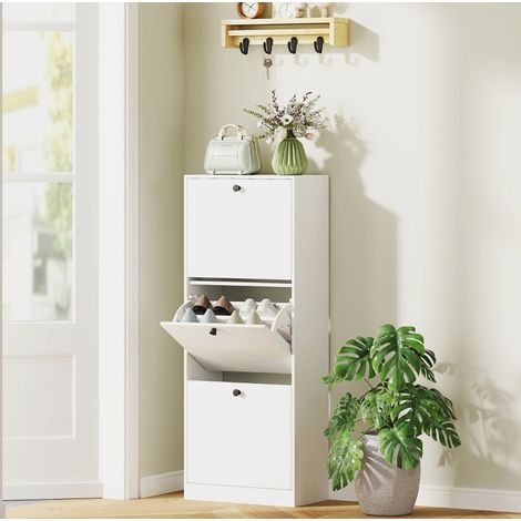 Scarpiera in legno bianco 3 ribalte, divisori regolabili, 47 x 26 x 120 cm (1/5)