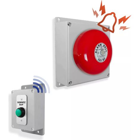Kit sonnette sans-fil avec cloche - Haute-résistance / 900m / 1 bouton pro 'SONNEZ SVP' autonome sur piles (DA600+)
