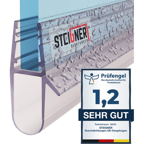 STEIGNER Joint de douche pour paroi en verre, 190cm, vitre 5/ 6/7 /8 mm, joint d'étanchéité PVC droit pour les cabines de douche réctangulaires, UK17