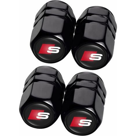 4 Pièces Capuchon de Valve Auto Bouchons de Valve,Métal Bouchons de Valve Voiture avec Logo Compatible avec Audi S Line S1 S2 S3 S4 S5 S6 S7 S8 SQ2 SQ5 SQ7 SQ8,Accessoire de Pneu,Noir (1/4)