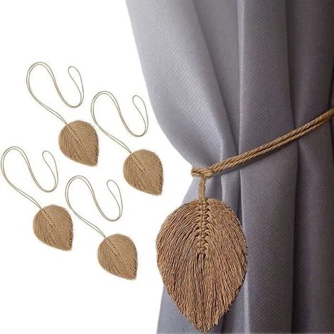 4 Attaches de Rideau Feuilles Tressées à la Main – Style Naturel, Déco Intérieure, Couleur Brun brun EMBRASSE (1/4)