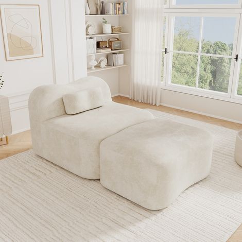 Canapé modulaire sans cadre individuel avec pouf, design ondulé, rembourrage en mousse haute densité 32D, coussin de dossier amovible, tissu doux, adapté pour appartement, salon et chambre à coucher, (1/5)