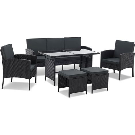 Gruppo di sedute in polyrattan Turin Nero Set di mobili da giardino moderni per 7 persone, cuscini inclusi (1/3)