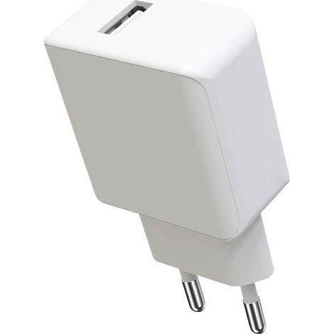 Chargeur USB 10W compatible, rapide et sûr, compact et portable, blanc. (1/5)
