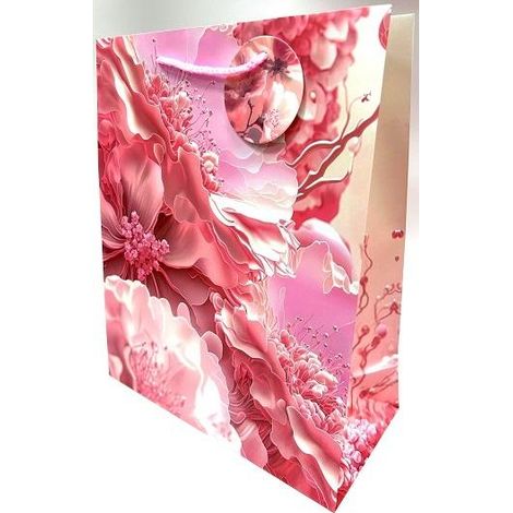 Borsa decorativa opaca 26x32x12cm con fiori rosa