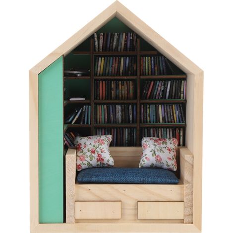 Mini étagère en bois faite main, modèle de maison avec petits coussins, décoration amusante pour bureau (1/5)