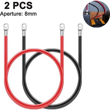 Ensemble de câbles de batterie avec pinces et cosses de 3/8 pouce (plus et moins) – Cuivre sans oxygène – Convient aux motos, voitures, bateaux, systèmes d'énergie solaire, VTT, camping-cars et tondeu (1/5)