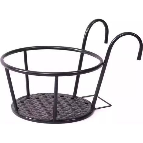 Mensola portafiori sospesa in ferro battuto per balcone, supporto per vasi da fiori da fissare alla ringhiera, supporto per piante grasse e pothos, base in rete a maglie fini, colore nero. (1/4)