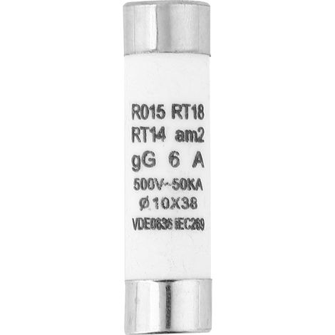 Lot de 10 fusibles cylindriques à pouvoir de coupure élevé avec indicateur 10x38 380-500 V CA (6 A) (1/5)