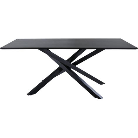 Ebuy24 – Table à manger 8 personnes en bois MDF et métal noir – Plateau rectangulaire – Piètement central original – Style contemporain (1/8)