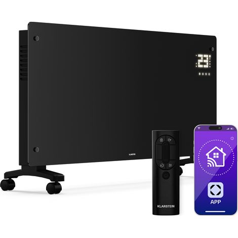 Klarstein Radiateur Electrique 3000W, Convecteur Électrique Sur Pied & Mural, Chauffe 30m², Silencieux, Thermostat, Minuterie, Contrôle App & Télécommande, Sécurité Enfant, Noir (1/5)