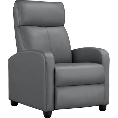 Yaheetech Poltrona Reclinabile Poltrona Relax Imbottita con Schienale Regolabile Sedia Monoposto con Poggiapiedi da Soggiorno Ufficio Studio Camera da Letto 67 x 85 x 99,5 cm Grigio/Similpelle