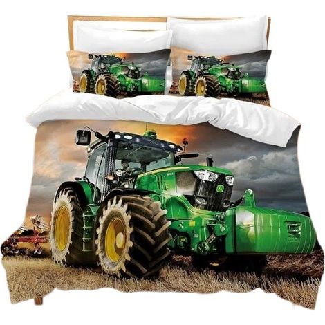 Housse de couette tracteur 200x200cm, microfibre, avec 2 taies d'oreiller 65x65cm, chambre d'enfant (1/4)