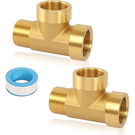 Lot De 2 Raccords En T 3/4", En Laiton Raccord Fileté à 90°, 3/4" Raccord D'eau 3 Voies Raccords En Laiton Convient pour Climatisation Système De Réfrigération