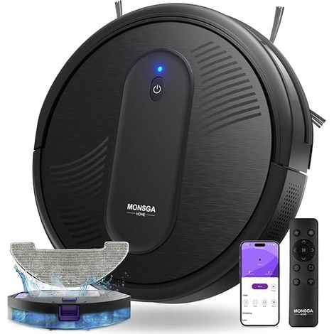 3 en 1 Robot Aspirateur Laveur Corps Ultra-Mince H83mm/4000Pa/140min Recharge Automatique, Anti-Enchevêtrement, Anti-Chute, Aspirateur robot laveur sans station avec télécommande pour Sols Durs (1/5)