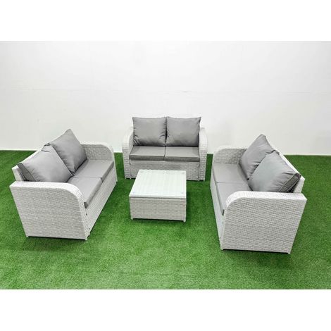 Fimous 6 Seater PE Wicker Rattan Furniture Sofa Sets with Square Coffee Table 2 Seater Love Sofa Light Grey (1/4)