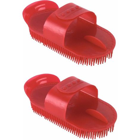 2x Brosse cheval étrille finlandaise à picots plastique rouge flexible 175 mm crinière chevaux pansage équitation (1/2)
