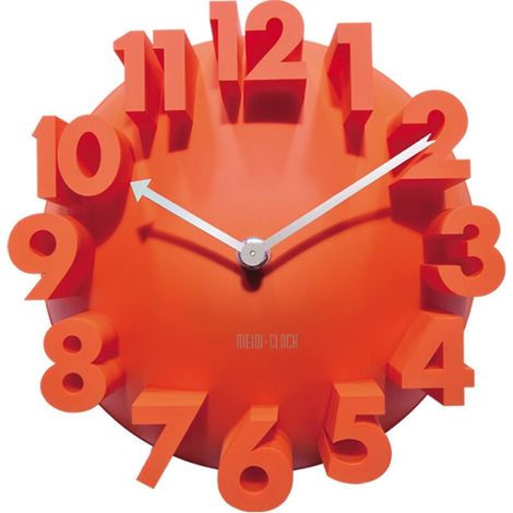 Horloge Murale Moderne 3D Numérique Rond Quartz Orange Décor Bureau Domicile Contemporain (1/4)
