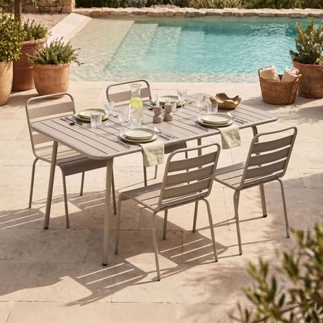 Ensemble table de jardin + 4 chaises en métal taupe - BACA (1/5)