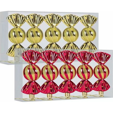 Red And Gold Christmas Tree Decorations, 10Pcs Christmas Baubles Plastic Candy Ornaments, Large Hanging Christmas Decorations 11cm, Sucre D'orge Christmas Candy, Indoor Christmas Decoration (1/5)