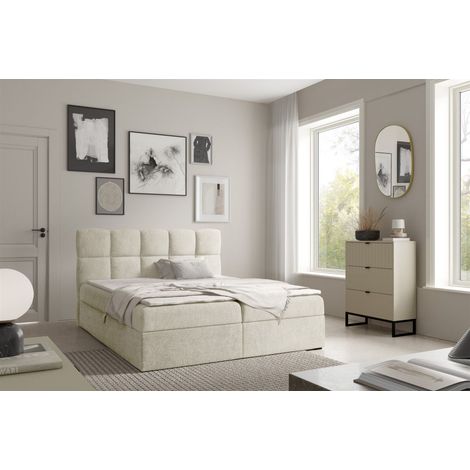 Boxspringbett Schlafzimmerbett PAROZO 200x200cm Stoff Coral Ecru