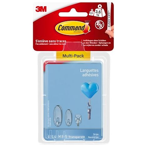 3M Strips Command, pack multiple transparent Contenu: 16 parties W288822 (1/5)