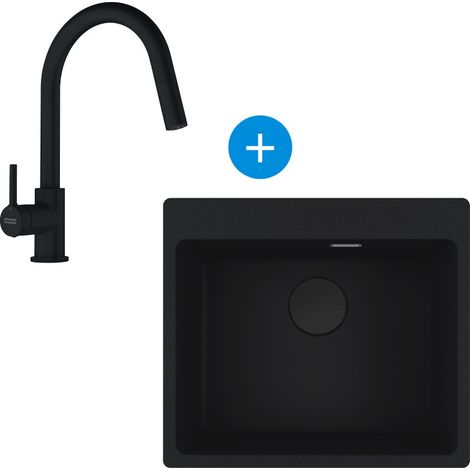 Franke Maris set Lavello da incasso 59x50 cm, in Fragranit+, nero opaco + miscelatore a collo d'oca, nero opaco con soffione estraibile