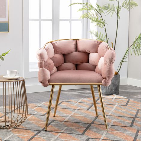 Sedia imbottita moderna in velluto e metallo rosa OKMYHOME (1/5)