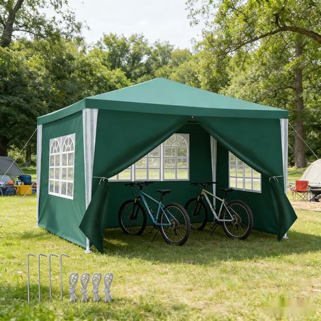 Wolketon Vert 3x3m Tonnelle de fête avec bâche PE anti-UV, tente de jardin stable pour barbecue et événements extérieurs (1/4)