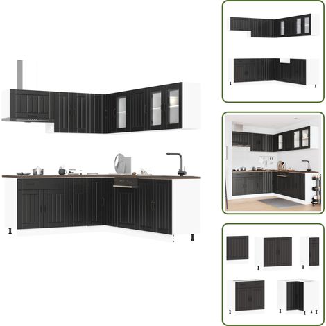 vidaXL 11-tlg. Küchenschrank-Set Lucca Schwarz Holzwerkstoff