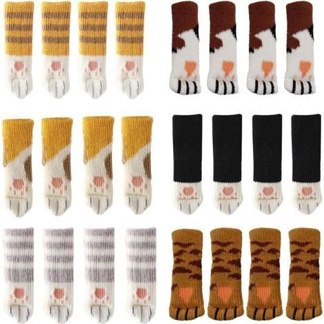 Set di 24 coprisedie con simpatico motivo a zampa di gatto, 6 design per mobili, antigraffio, antirumore, coprigambe per sedie, protezioni per gambe di tavoli, protezioni per pavimenti. (1/5)