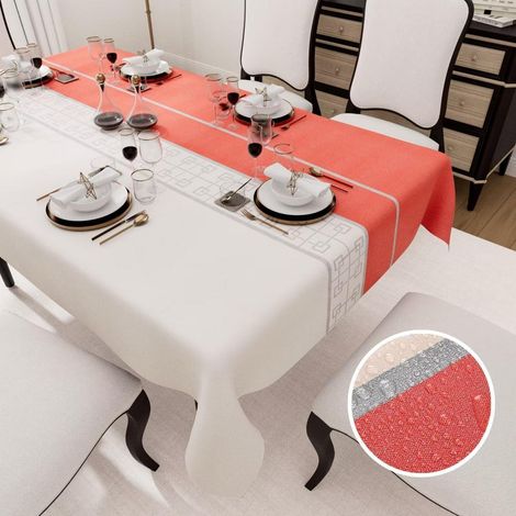 Nappe rectangulaire 120x140cm Carreaux Rouge-Crème, imperméable & facile d'entretien