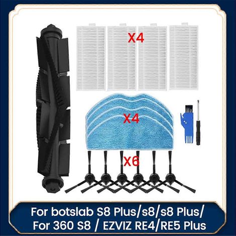 Filtre pour aspirateur brosse pour aspirateur Filtre de brosse pour aspirateur filtre de 17PCS 360 pour Botslab S8 Plus/S8/S8 Plus pour RE4/RE5 Plus Aspirateur Main Side Brosse Filtres Serpillière (1/5)