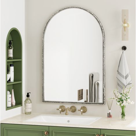 Espejo arqueado 91x61 cm de vidrio templado plateado, moderno para baño, FLORAGRACE (1/5)
