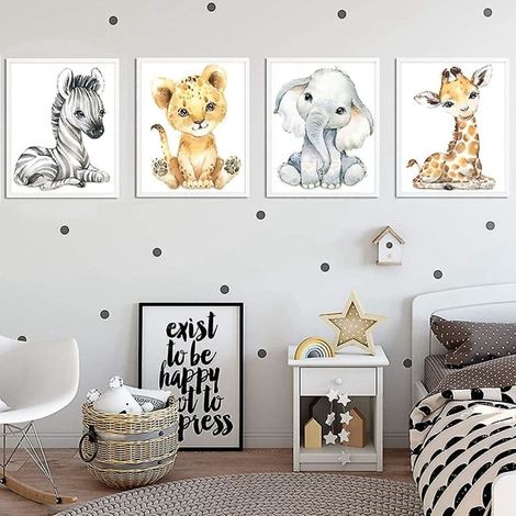Décoration murale chambre enfant dessin animal cartoon, tableau ludique pour chambre de bébé, affiche colorée et éducative, lot de 3 (1/5)