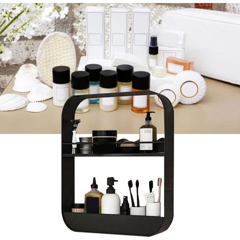 Étagère murale de rangement pour salle de bain, meuble-lavabo pour toilettes, étagère murale de rangement pour cosmétiques, aucun perçage requis. (1/5)