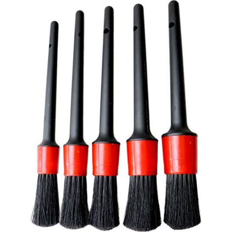 5 brosses de détail, manche plastique, poils non abrasifs, pour roues, moteur, aérations, voiture et moto (1/5)